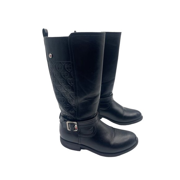 Tommy Hilfiger Other - Tommy Hilfiger Girls Black Riding Boots with Hearts and Buckle Size 1